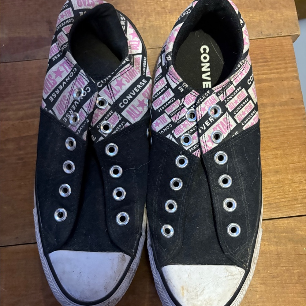 Converse Black and Pink Patterned Slip-Ons